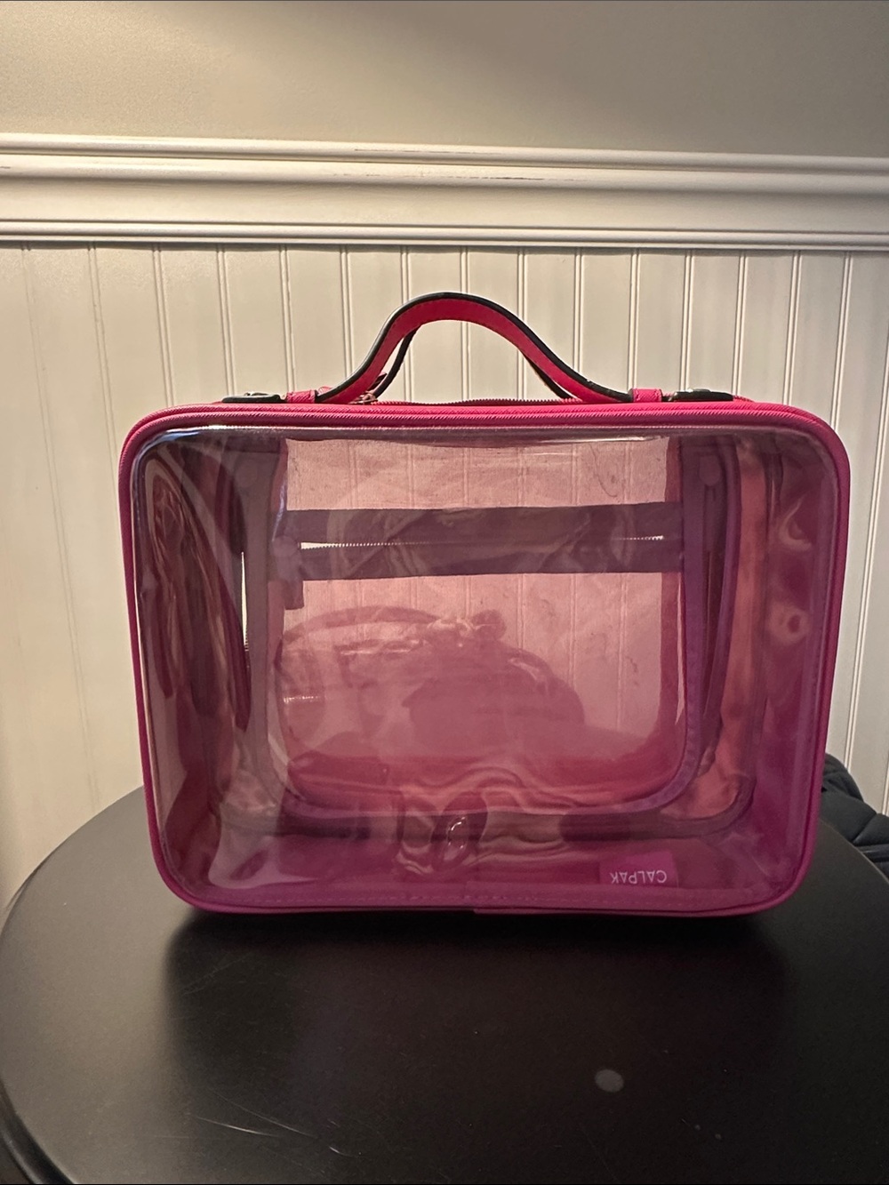 Calpak Large Clear Cosmetics Case in Dragonfruit